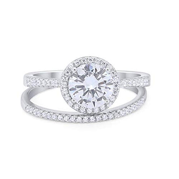 Two Piece Bridal Wedding Ring 925 Sterling Silver Simulated CZ